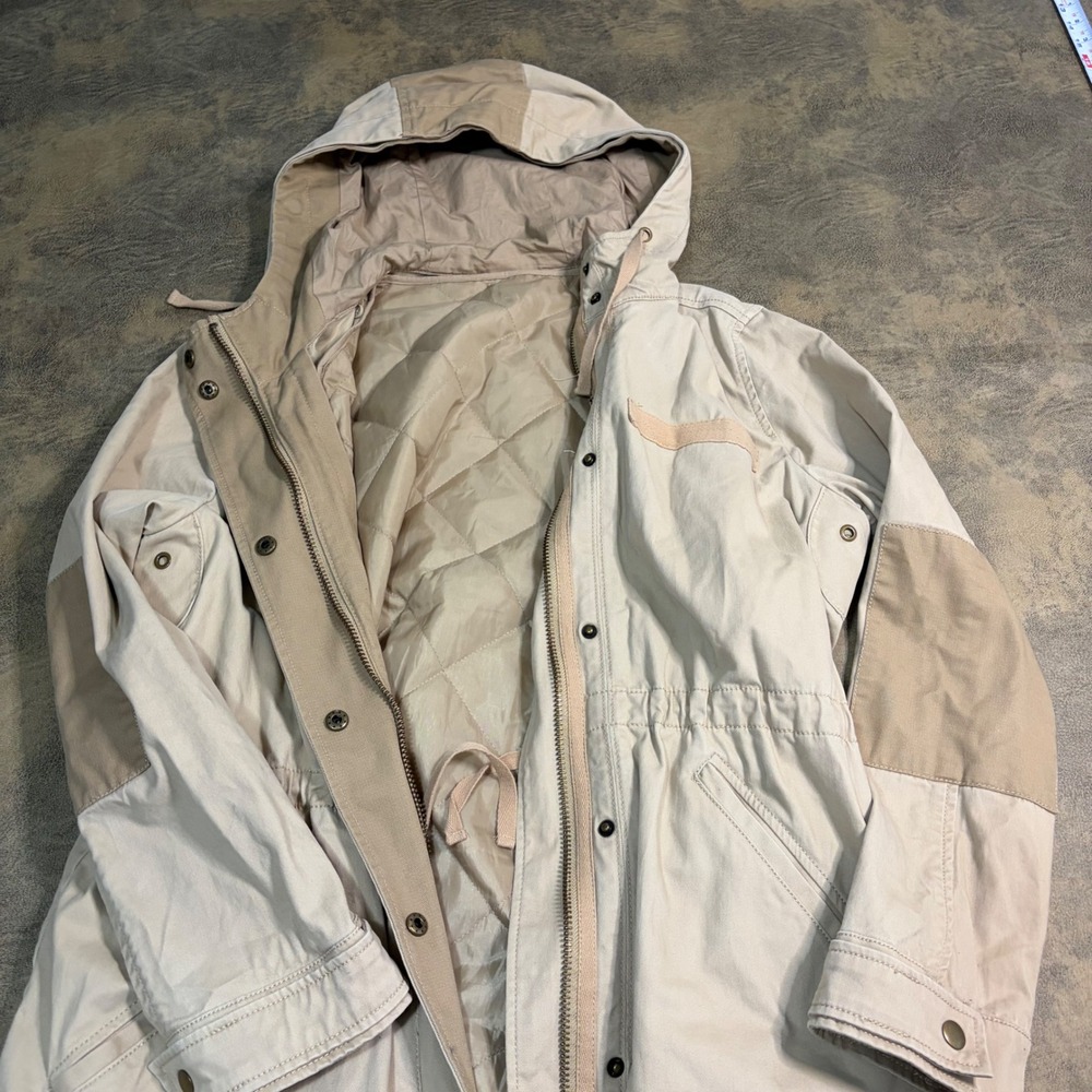 Gap Primaloft Parka Jacket Womens MTan Quilted Hooded Utility Coat Zip Liner